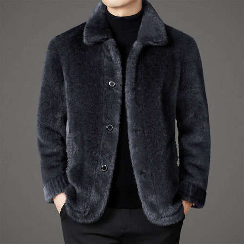 Herren elegante Plüschjacke mit Knopfverschluss Echoarchiv