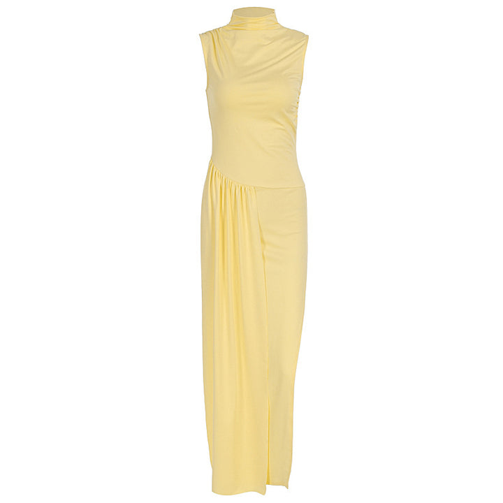 Damen elegantes Maxikleid mit asymmetrischem Schnitt und hohem Schlitz Echo Archiv