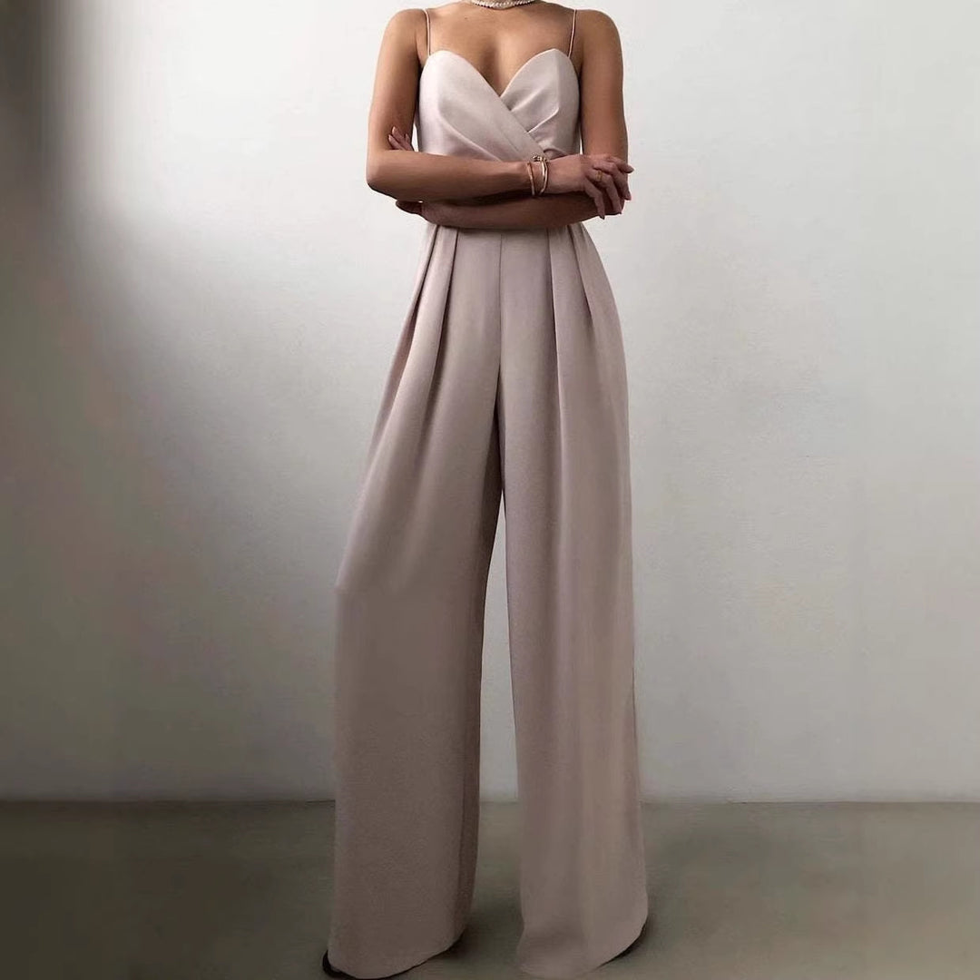 Damen eleganter Jumpsuit mit tiefem V-Ausschnitt und weiten Beinen Echo Archiv