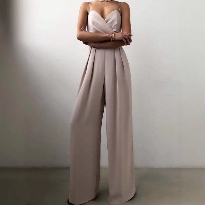Damen eleganter Jumpsuit mit tiefem V-Ausschnitt und weiten Beinen Echo Archiv