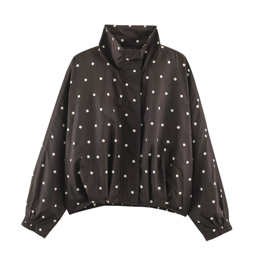 Damen Oversize-Windbreaker mit Tupfen-Print, hohem Stehkragen und elastischem Saum Echo Archiv