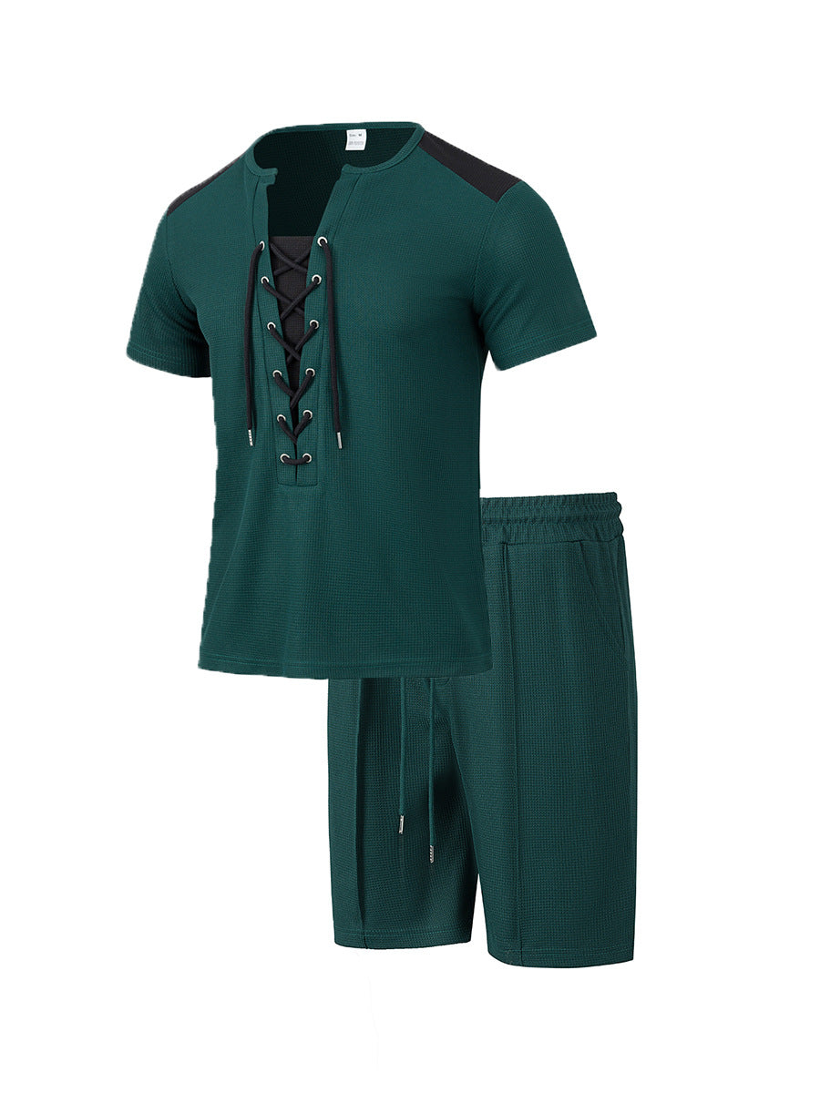 Herren Sportliches Kurzarm-Set mit gerade geschnittenem Hemd und elastischer Hose Echoarchiv
