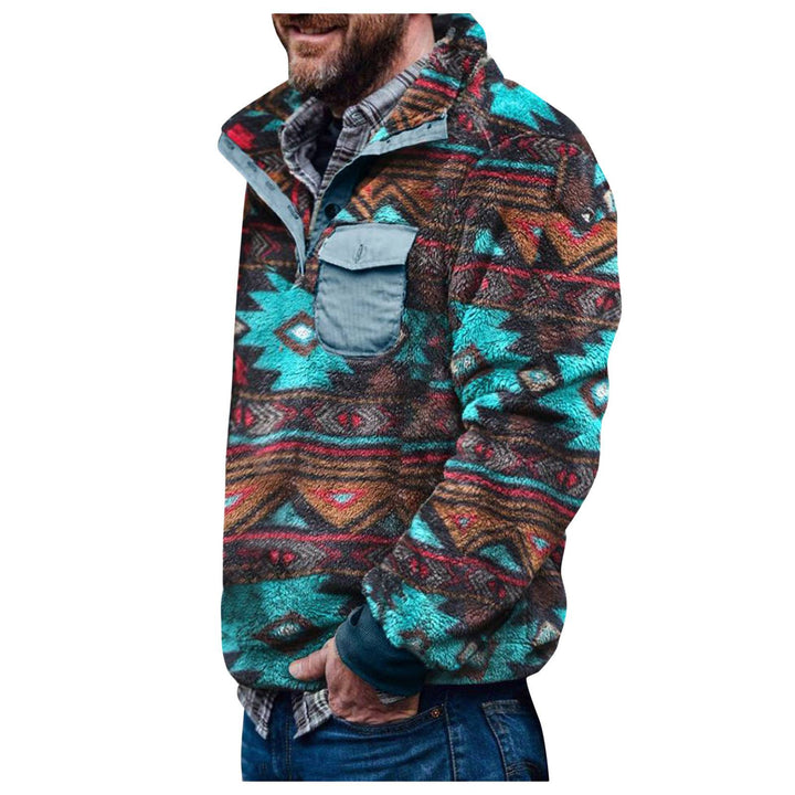 Herren Pulloverjacke mit farbenfrohem, geometrischem Design und praktischer Brusttasche Echoarchiv