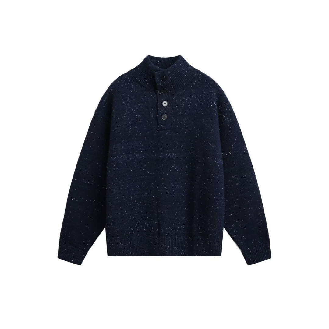 Herren Grobstrick Pullover mit Stehkragen und Knopfdetail Echoarchiv