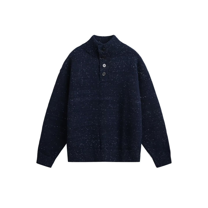 Herren Grobstrick Pullover mit Stehkragen und Knopfdetail Echoarchiv