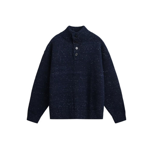 Herren Grobstrick Pullover mit Stehkragen und Knopfdetail Echoarchiv