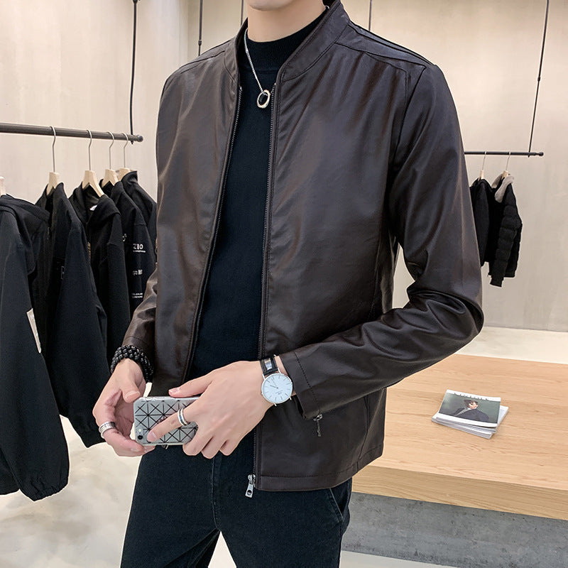 Herren Modische Lederjacke mit stylischem Kragen Echo Archiv