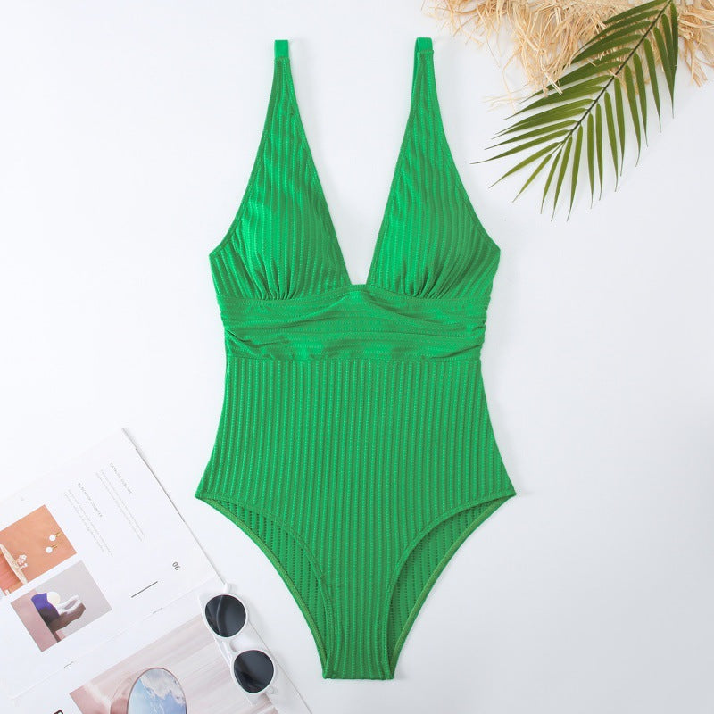 Damen Einteiler Badeanzug mit raffiniertem Rippendesign Echo Archiv