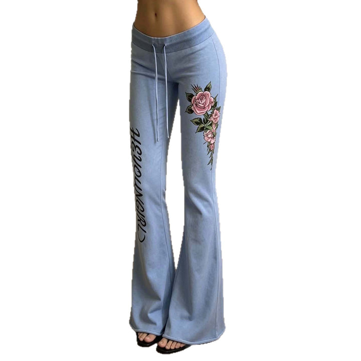 Damen nan ausgestellte Jersey-Sweathose mit Kordelzug, floralem Seitenprint und Statement-Schriftzug Echo Archiv