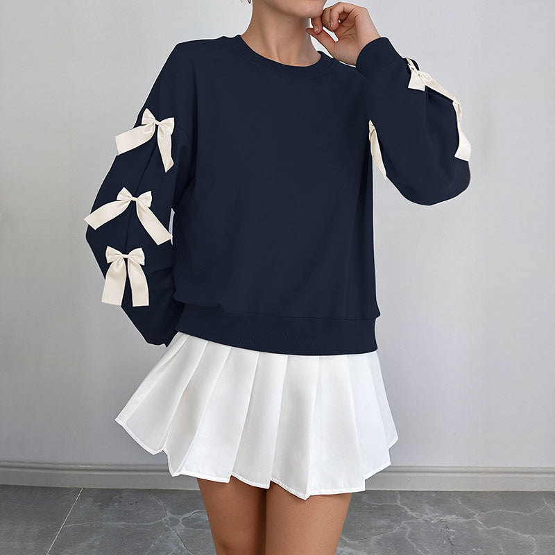 Damen Sweatshirt mit dekorischen Schleifen an den Ärmeln Echoarchiv