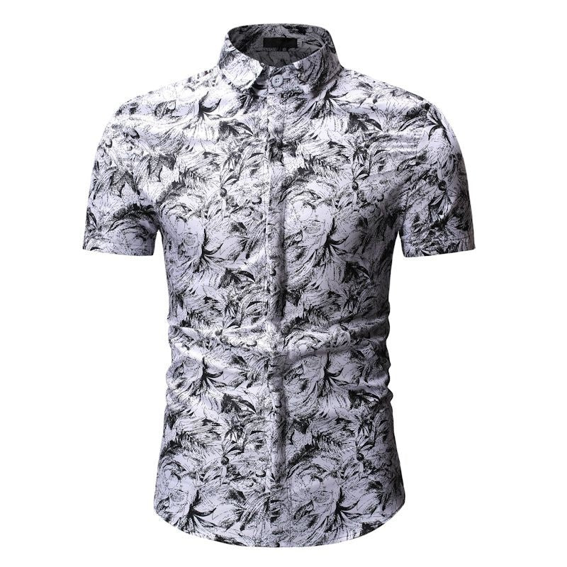 Herren Kurzarm-Hemd mit floralen Mustern und Knopfdetails Echoarchiv