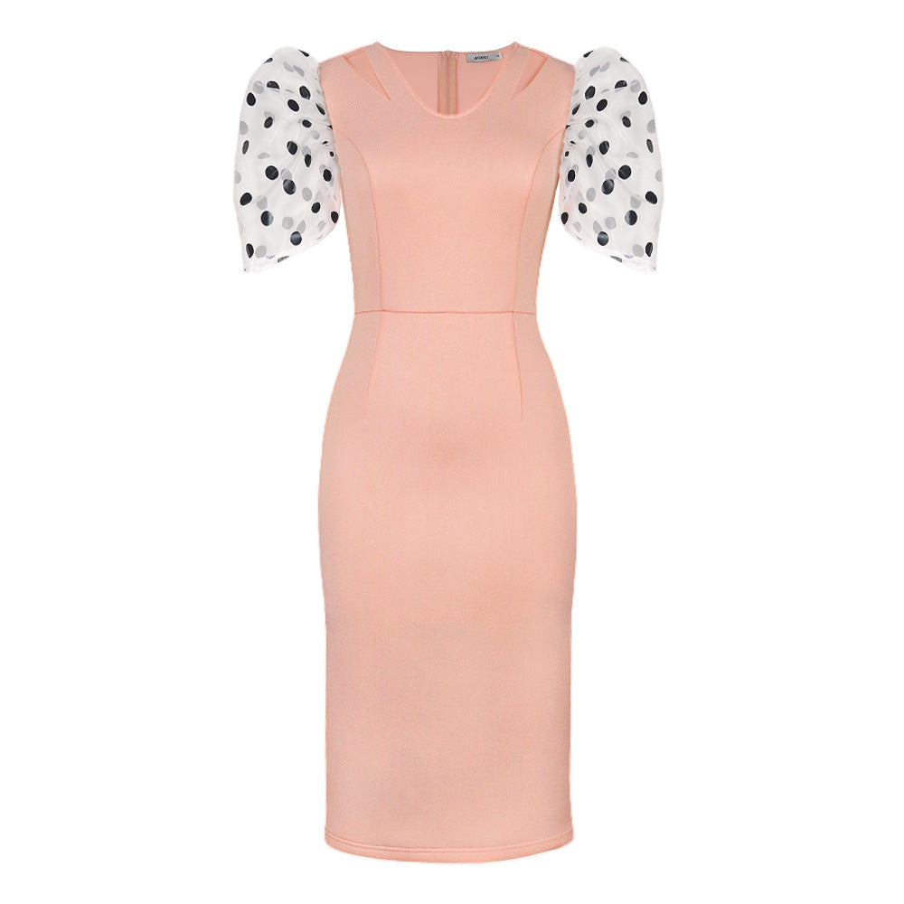 Damen Figurbetontes Kleid mit transparenten Puffärmeln Echo Archiv