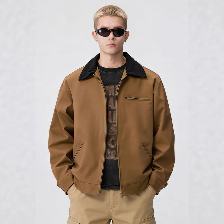 Herren Zip-Blouson im Worker-Stil mit Cordkragen und Brusttasche Echoarchiv