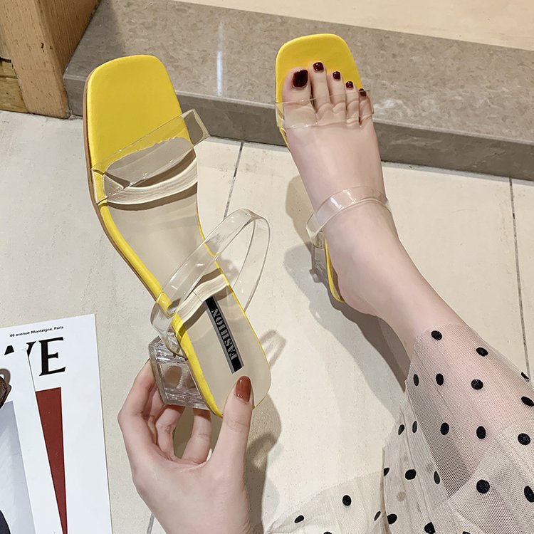Damen Transparente Slide-Sandalen mit einzigartigem Blockabsatz Echoarchiv