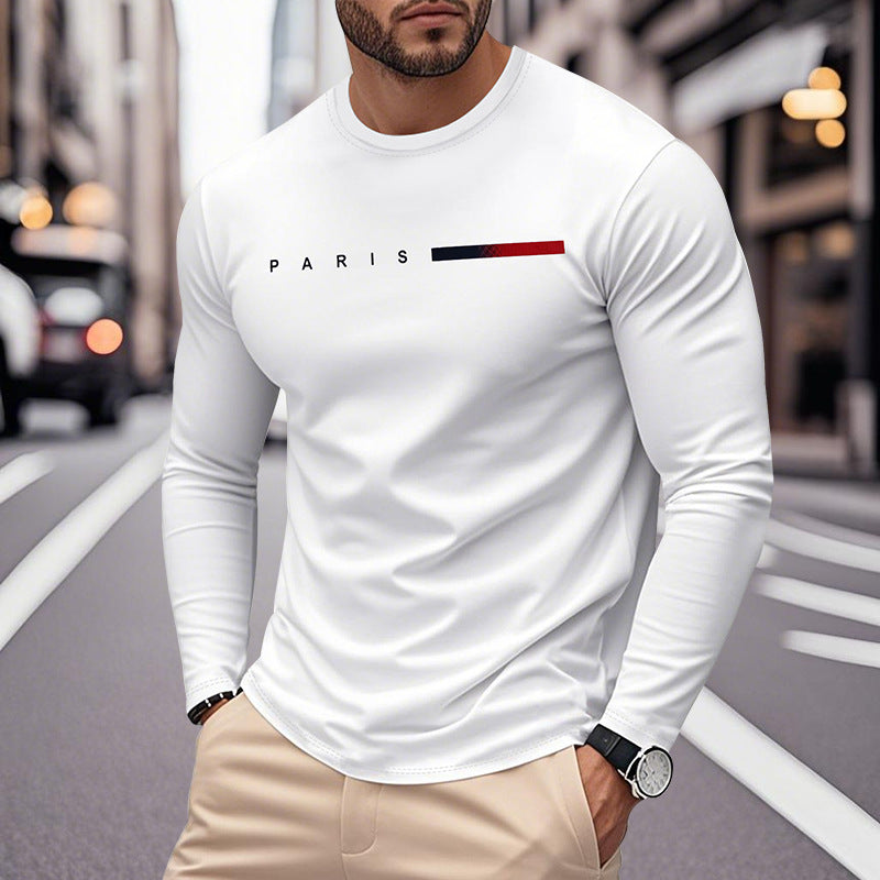Herren Langarm T-Shirt mit modernem Paris-Druck und elastischem Saum Echoarchiv