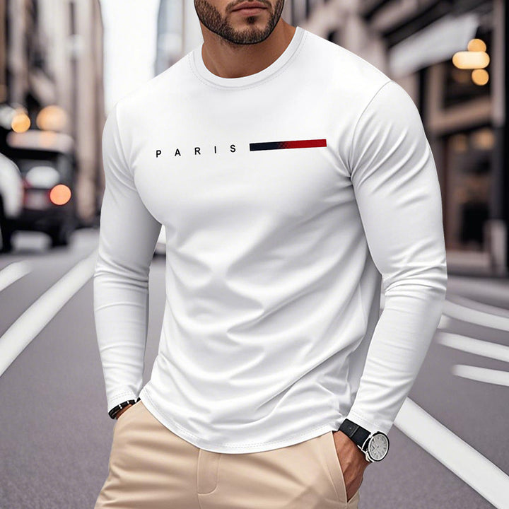 Herren Langarm T-Shirt mit modernem Paris-Druck und elastischem Saum Echoarchiv