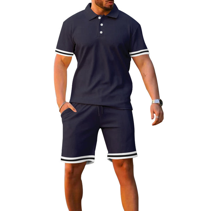 Herren Sportliches Polo- und Shorts-Set mit kontrastierenden Streifen Echoarchiv