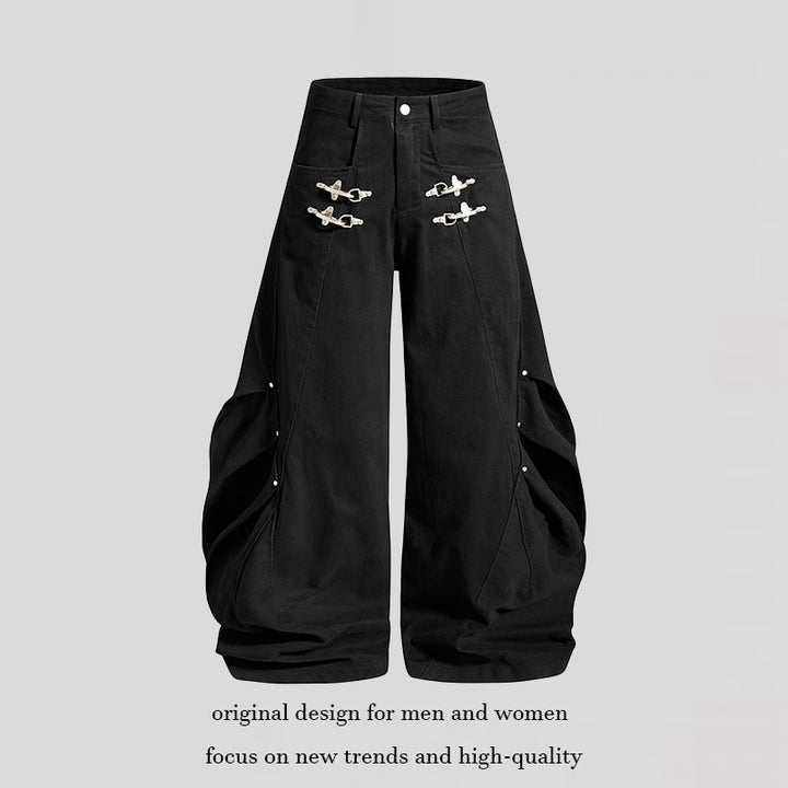 Damen Weite Balloon-Cargo-Hose mit Drapierungen und Metallverschluss-Details Echoarchiv