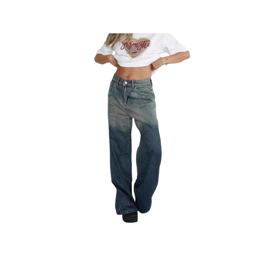 Damen lockere High-Waist Jeans mit angesagtem Farbverlauf und weitem Bein Echo Archiv