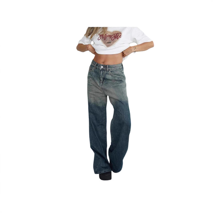 Damen lockere High-Waist Jeans mit angesagtem Farbverlauf und weitem Bein Echo Archiv