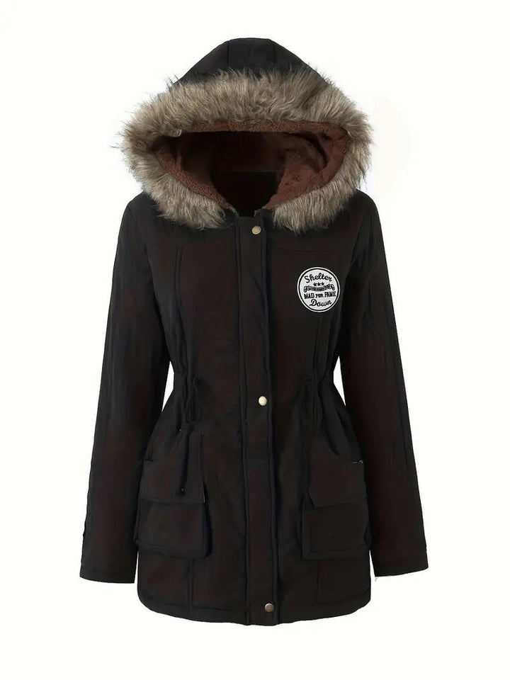 Damen taillierter Parka mit Teddyfutter, Kunstfellkapuze und Multifunktions-Taschen – Montévia
