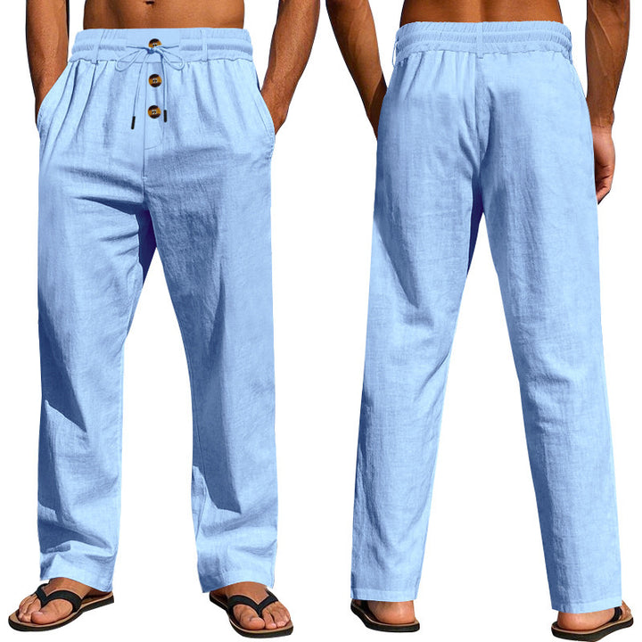 Herren bequeme und luftige Leinenhose mit elastischem Bund und praktischen Taschen Echoarchiv
