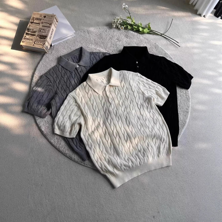 Herren Kurzarmstrickpullover mit strukturiertem Muster – Norvane