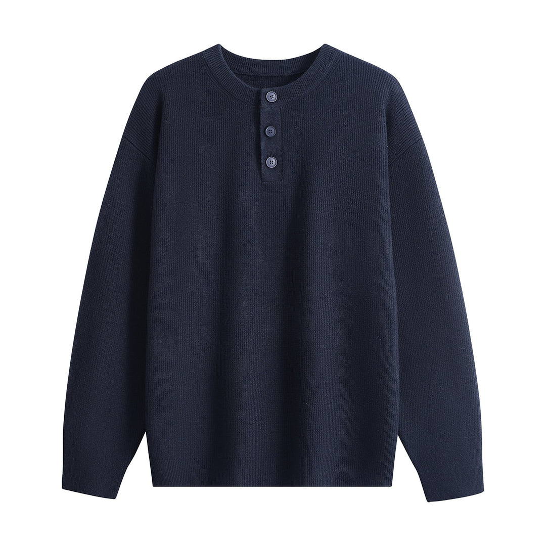 Unisex Oversize Rippstrick-Henley-Pullover mit 3‑Knopf-Leiste Echoarchiv