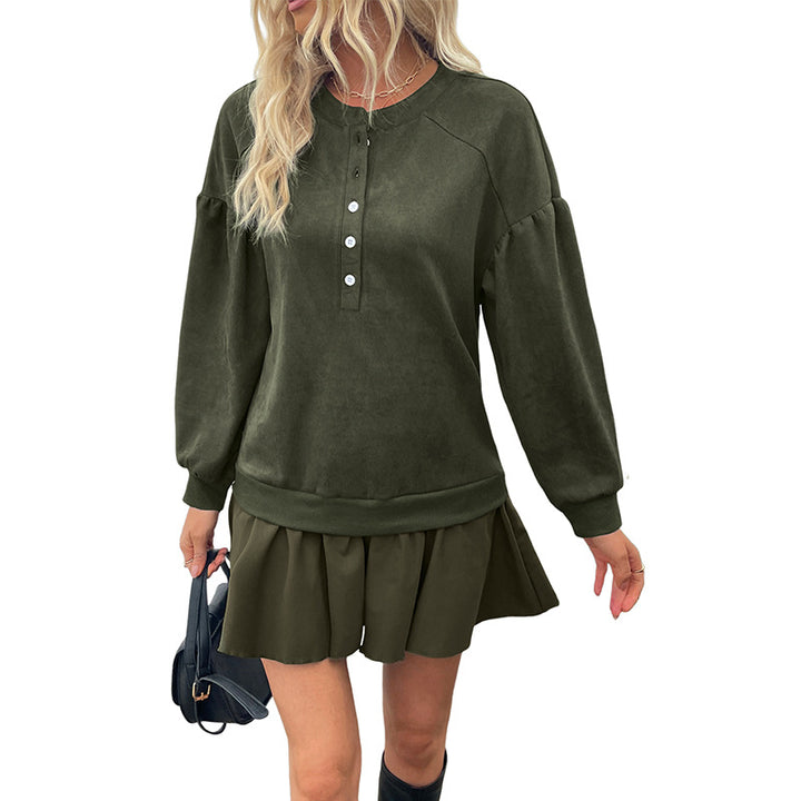 Damen Velours-Henley-Sweatshirt mit Raglan-Ärmeln und Ballonärmeln Echoarchiv