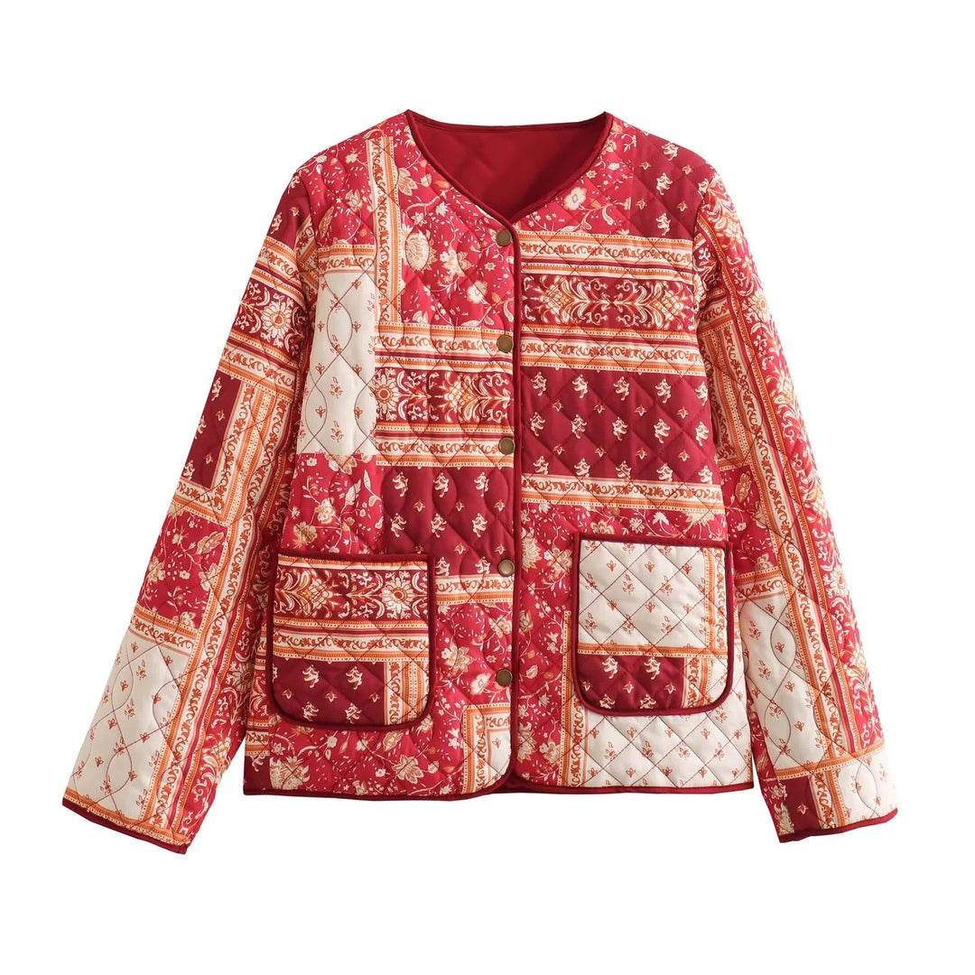 Damen Steppjacke im Patchwork-Bandana-Design mit Rundhals und aufgesetzten Taschen Echo Archiv
