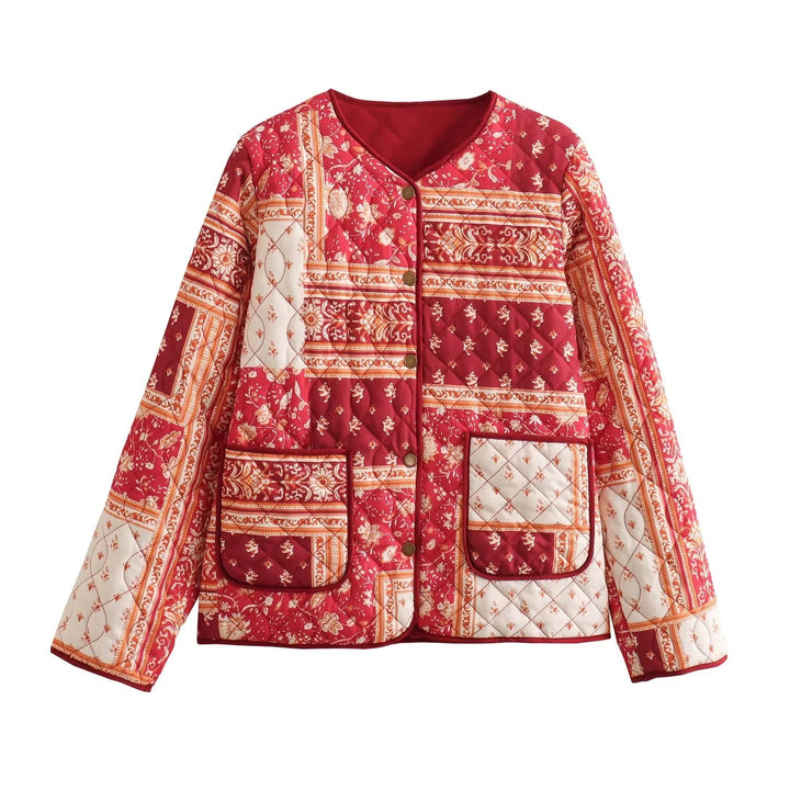 Damen Steppjacke im Patchwork-Bandana-Design mit Rundhals und aufgesetzten Taschen Echo Archiv