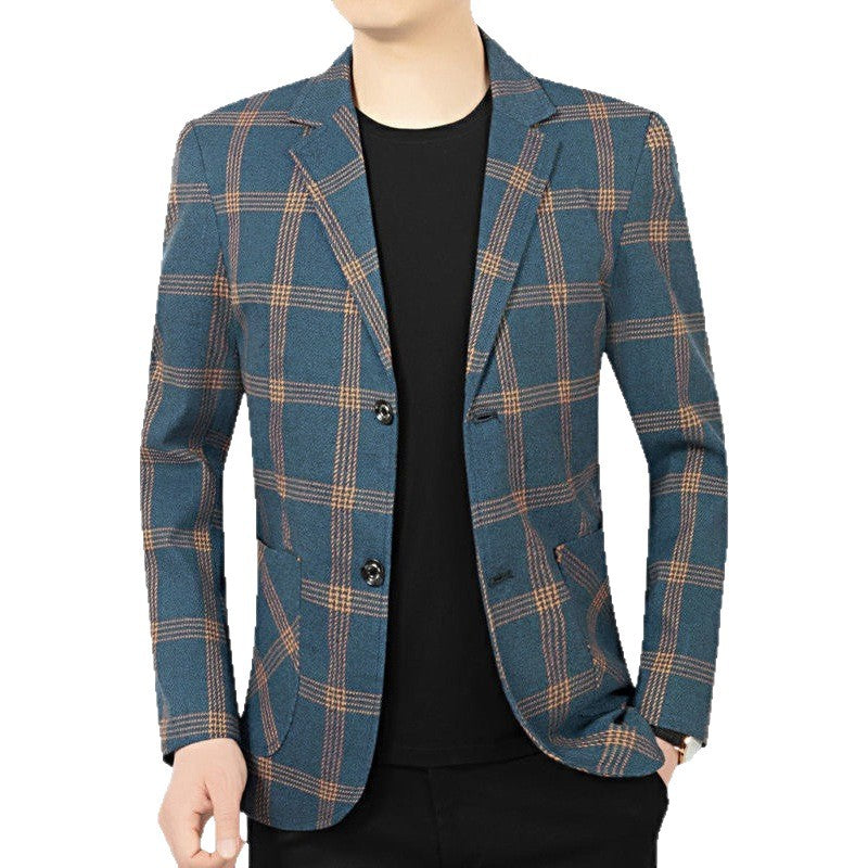 Herren Modernes kariertes Tailored-Sakko aus Wollmix mit kontrastierenden Nahtdetails und aufgesetzten Fronttaschen Echoarchiv