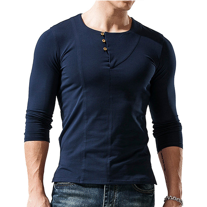 Herren Langarm-Henley-Shirt mit modischem Knopfdesign und körpernahem Schnitt Echoarchiv