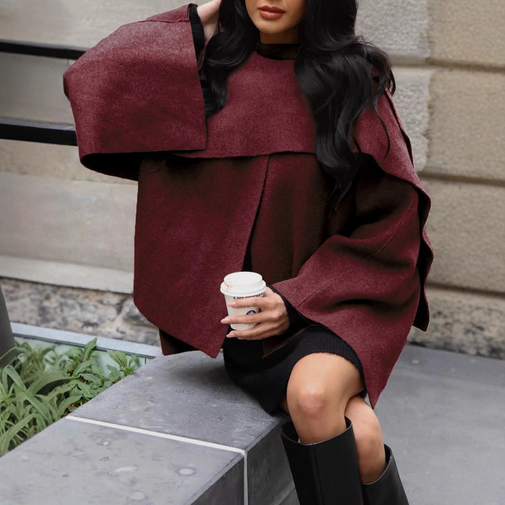 Damen Kurze Capejacke im Lagenlook aus Wollmix mit weitem Fledermausärmel Echoarchiv