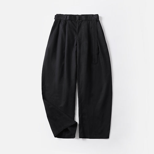 Damen Hochtaillierte Leinen-Baumwoll Bundfaltenhose mit Bindegürtel und tapered Bein Echoarchiv
