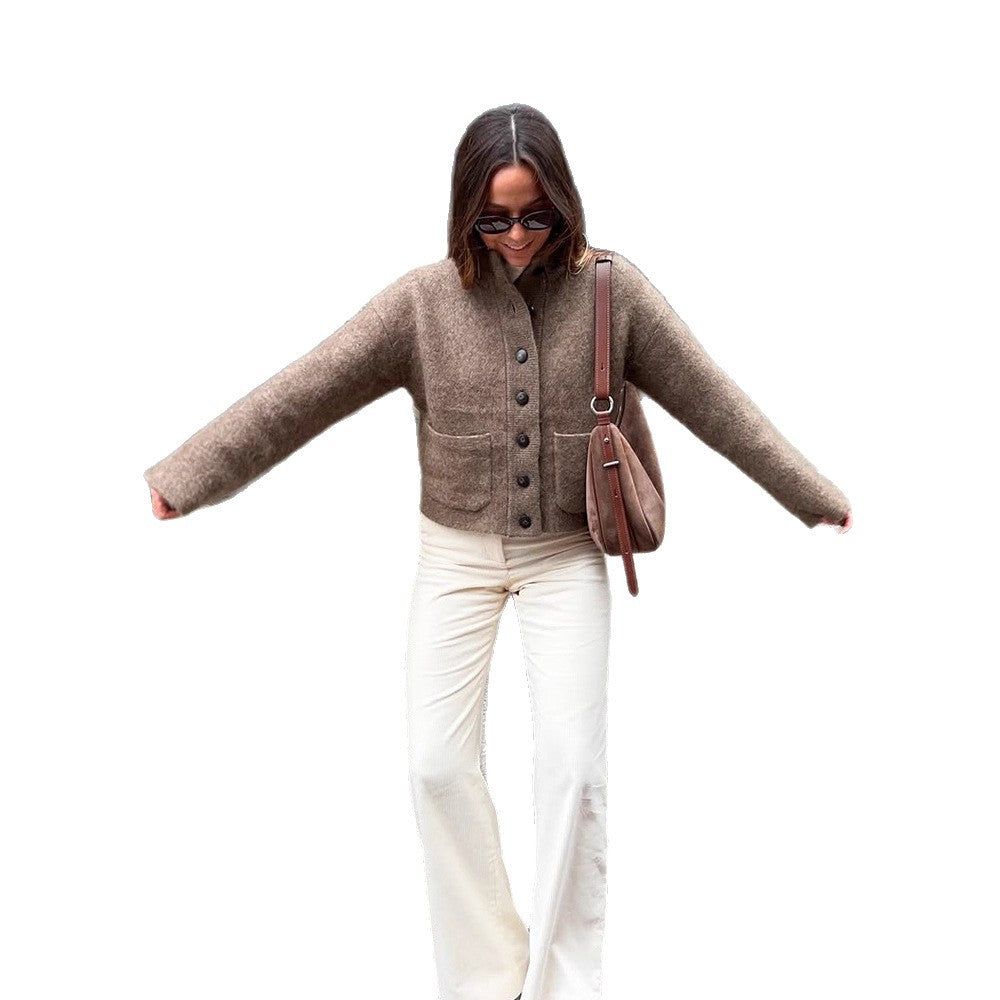 Damen Kurzjacke aus flauschigem Mohair‑Mix mit Knopfleiste & aufgesetzten Taschen Echoarchiv