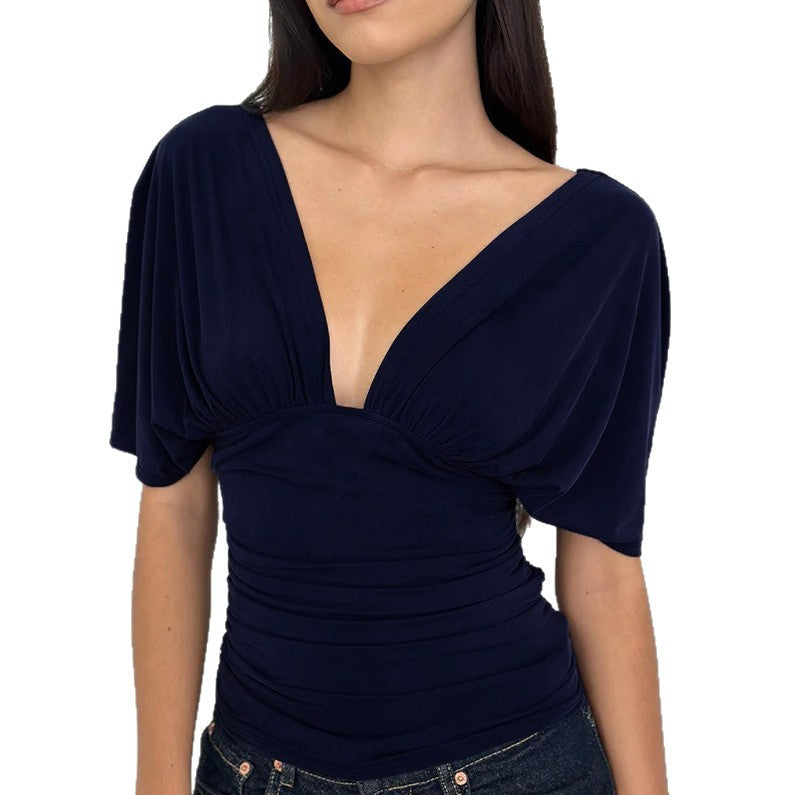 Damen Elegantes Oberteil mit tiefem V-Ausschnitt und lässigem Drapierungsdesign Echo Archiv