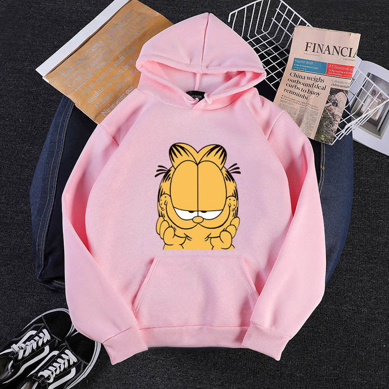 Unisex Kapuzensweatshirt mit großflächigem Comicgesicht-Print, weichem Fleece-Innenfutter und Kängurutasche – Auréline