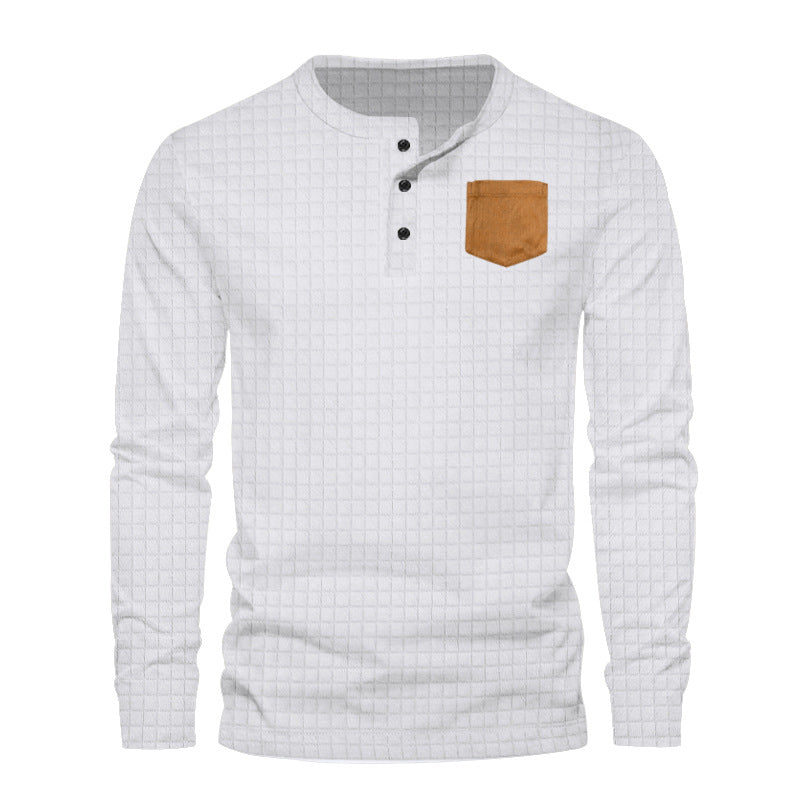 Herren Langarm-Henley-Shirt mit strukturiertem Design und dekorativer Brusttasche Echoarchiv