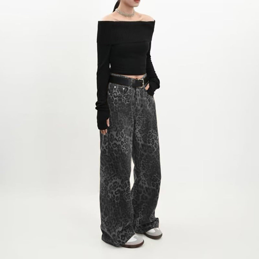 Damen nan weite High‑Waist Palazzohose im Leomuster mit Five‑Pocket‑Schnitt und entspanntem Bein Echo Archiv