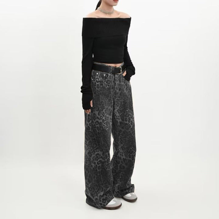 Damen nan weite High‑Waist Palazzohose im Leomuster mit Five‑Pocket‑Schnitt und entspanntem Bein Echo Archiv