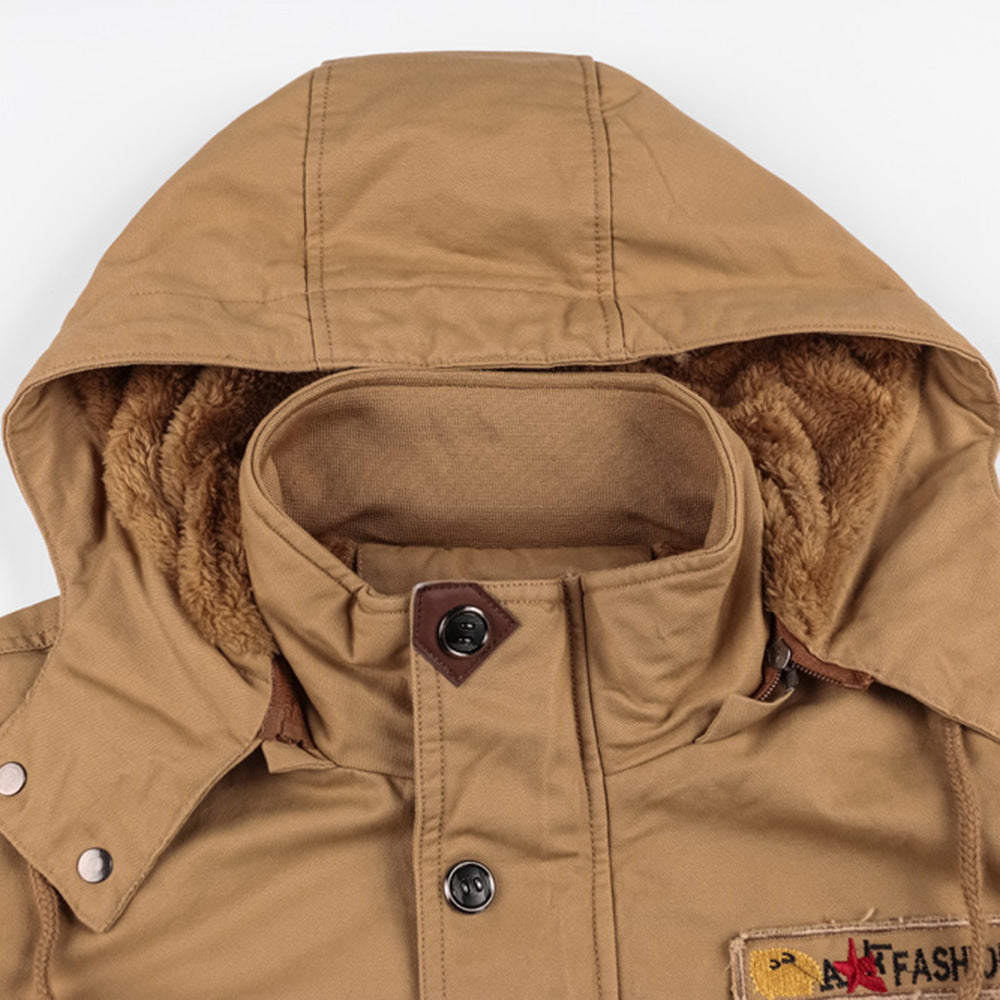 Herren Baumwoll-Canvas Feldjacke mit Teddyfleece-Innenfutter, Tunnelzug und Utility-Taschen Echoarchiv