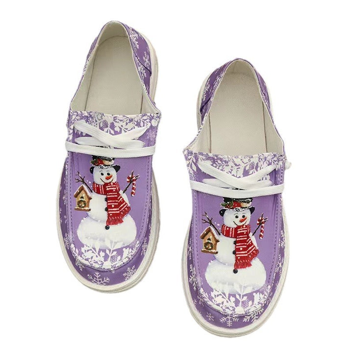 Damen Canvas‑Sneaker mit festlichem Schneemann‑Print, gepolstertem Komfortfußbett und rutschfester Gummisohle Echo Archiv