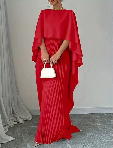 Damen Maxikleid mit plissiertem Rock und fließendem Cape Echo Archiv