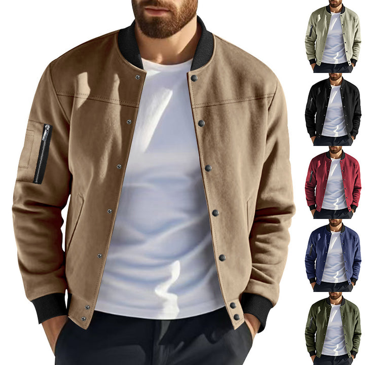 Herren Varsity-Bomberjacke mit Druckknopfverschluss, Ärmeltasche und gerippten Bündchen – Brevano