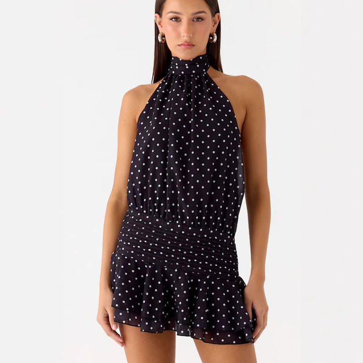 Damen Neckholder Minikleid mit Rüschensaum und gepolstertem Oberteil Echo Archiv