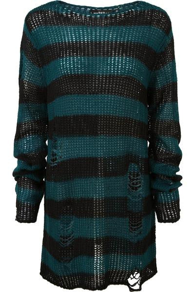 Damen nan Oversized Grobstrickpullover mit breiten Blockstreifen und aufgerissenem Design Echo Archiv