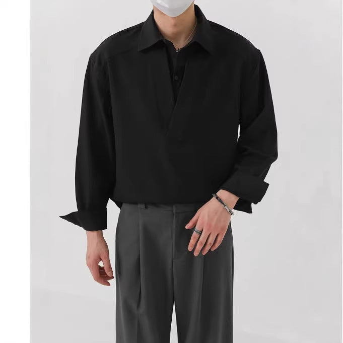 Herren Hemd-Pullover im Oversize-Schnitt mit tiefem V-Ausschnitt und klassischem Kragen – Arvello