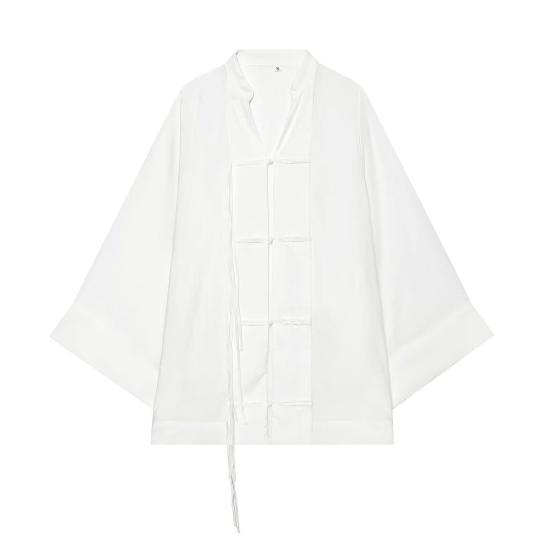 Damen Oversize-Kimonojacke mit Zierknoten und langen Quastenbändern Echo Archiv