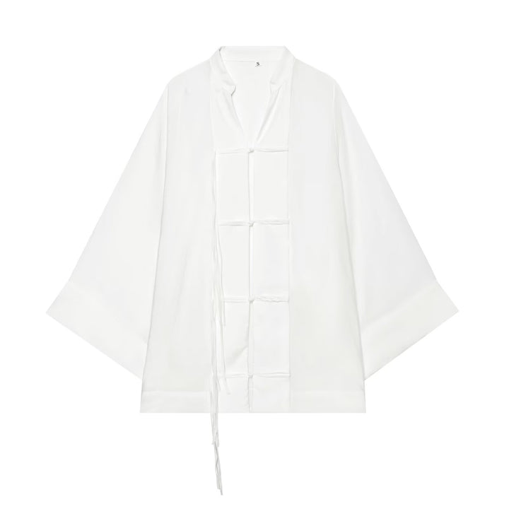 Damen Oversize-Kimonojacke mit Zierknoten und langen Quastenbändern Echo Archiv